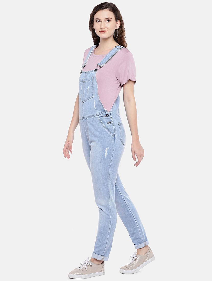 distressed detail dungaree jumpsuit - 16828784 - Standard Image - 1