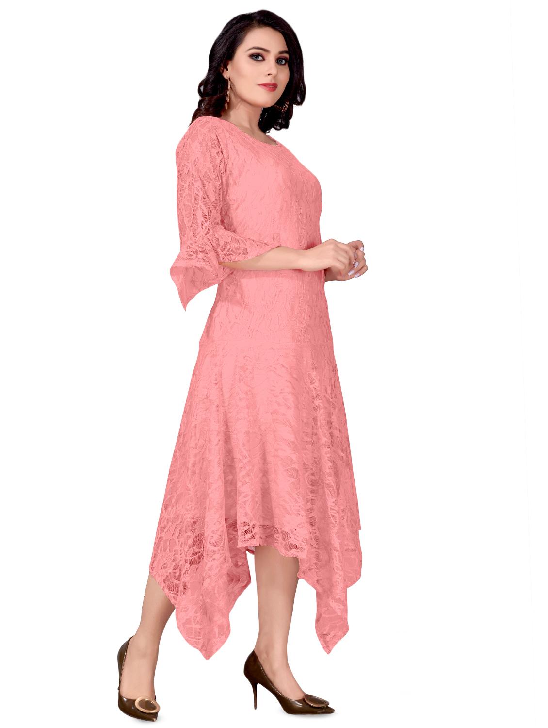 asymmetric hem laced dress - 16828965 - Standard Image - 1