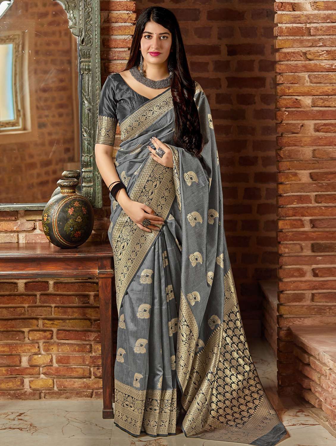 floral woven saree with blouse