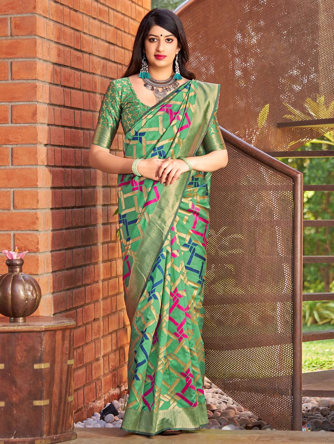 geometrical banarasi silk saree with blouse