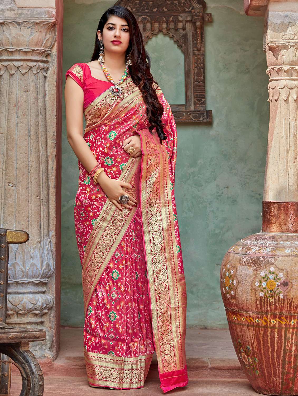 ethnic motif banarasi silk  saree with blouse