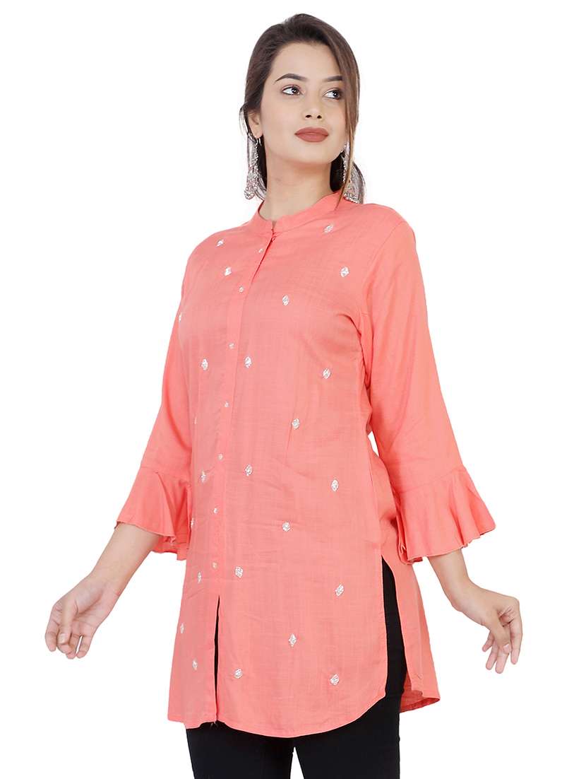 peach embellished straight kurti - 16832849 -  Standard Image - 1