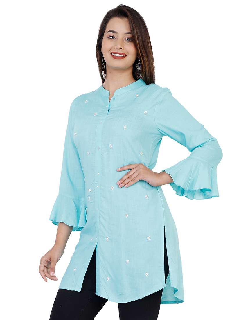 bell sleeves embellished straight kurti - 16832850 -  Standard Image - 1