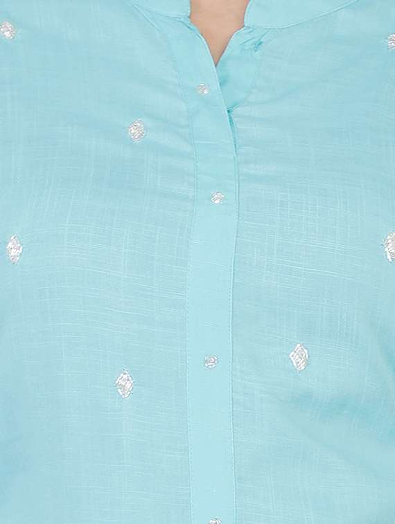 bell sleeves embellished straight kurti - 16832850 -  Standard Image - 4