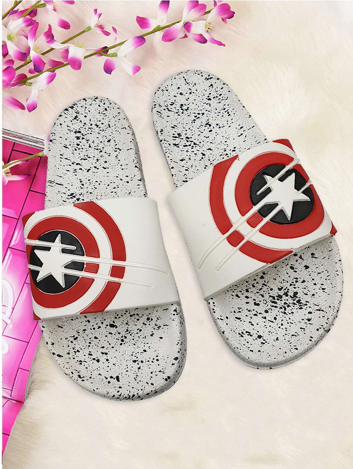 white rubber slip on flip flops