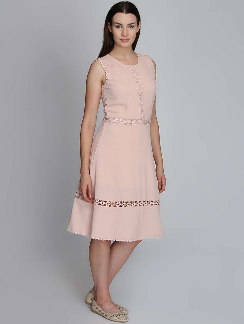 round neck lace insert a-line dress  - 16833129 -  Standard Image - 1