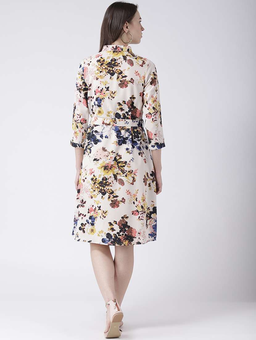 Tie Up Neck Floral A Line Dress