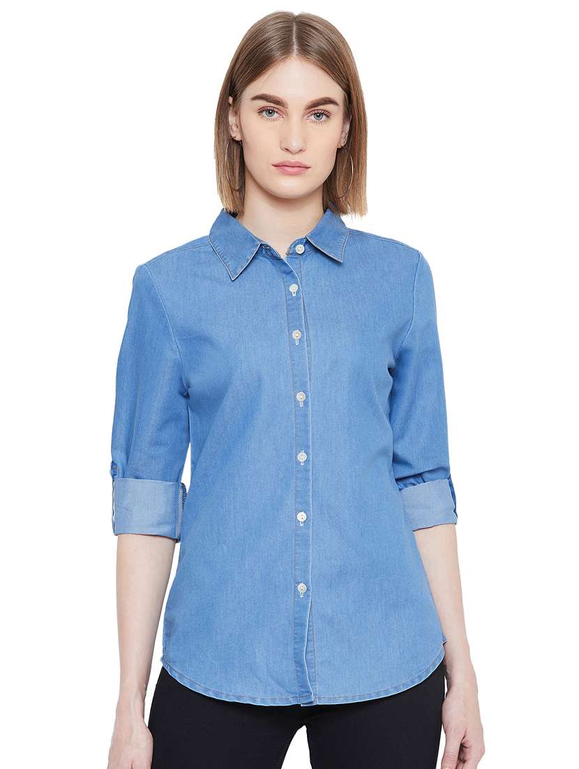 roll up sleeved denim shirt