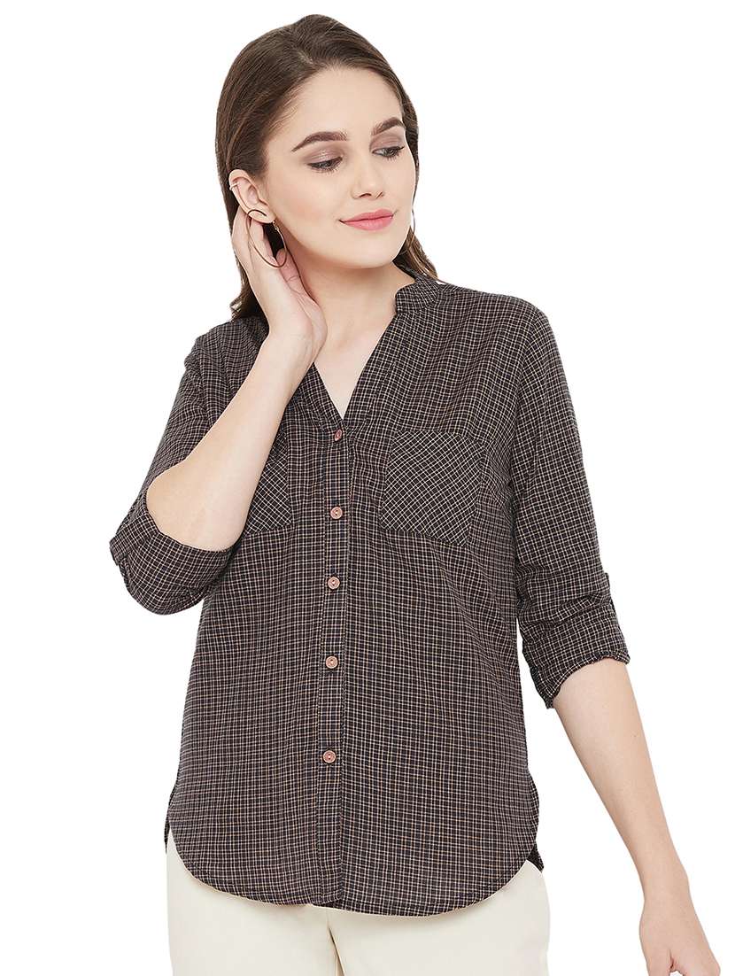 curved hem checkered shirt