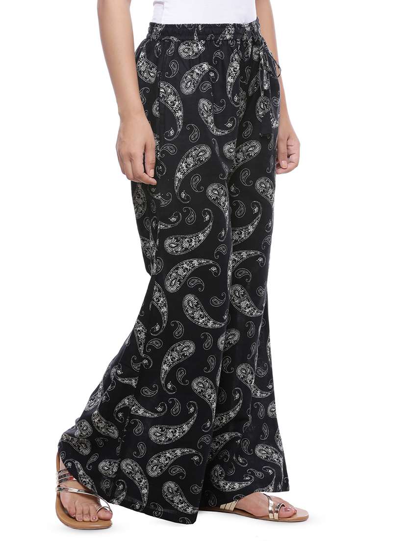 Black Printed Straight Palazzo - 16837175 -  Standard Image - 1