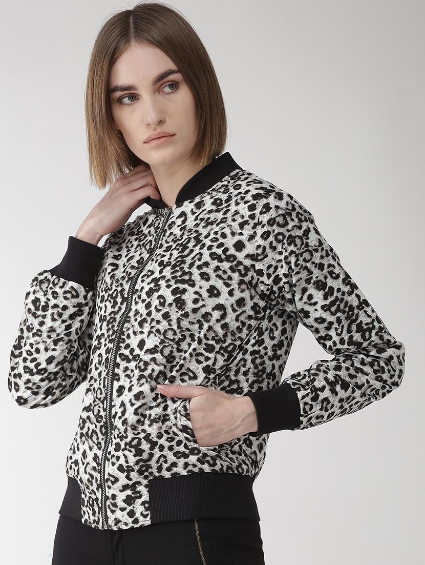 contrast ribbed animal print bomber jacket - 16838214 - Standard Image - 1