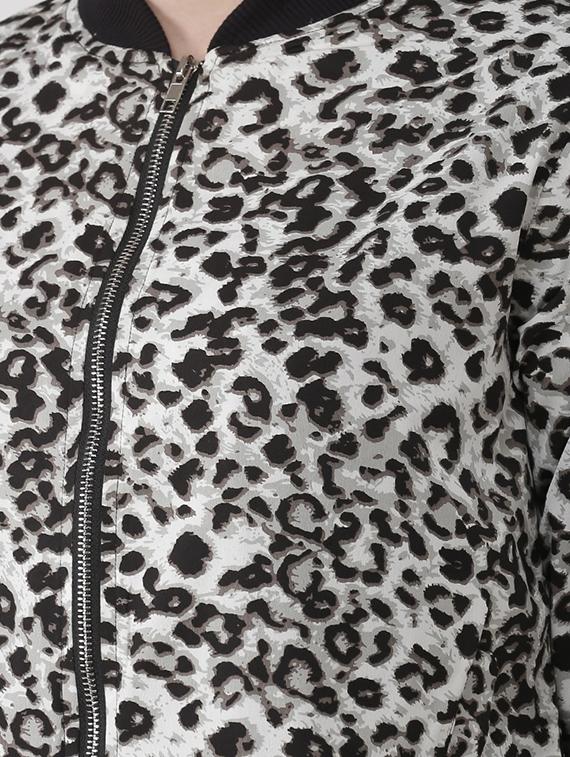 contrast ribbed animal print bomber jacket - 16838214 - Standard Image - 4