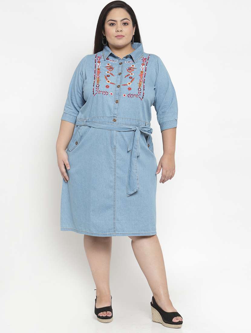 tie front embroidered plus dress 