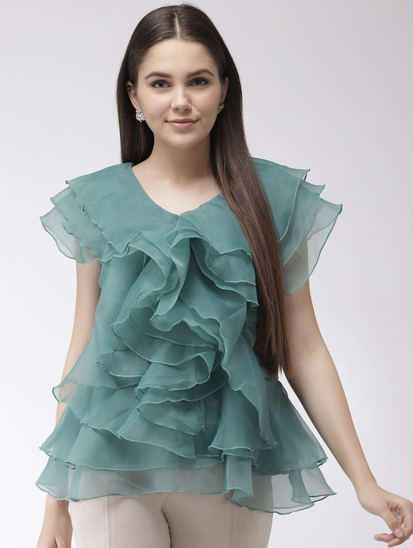 women's ruffle v neck top
