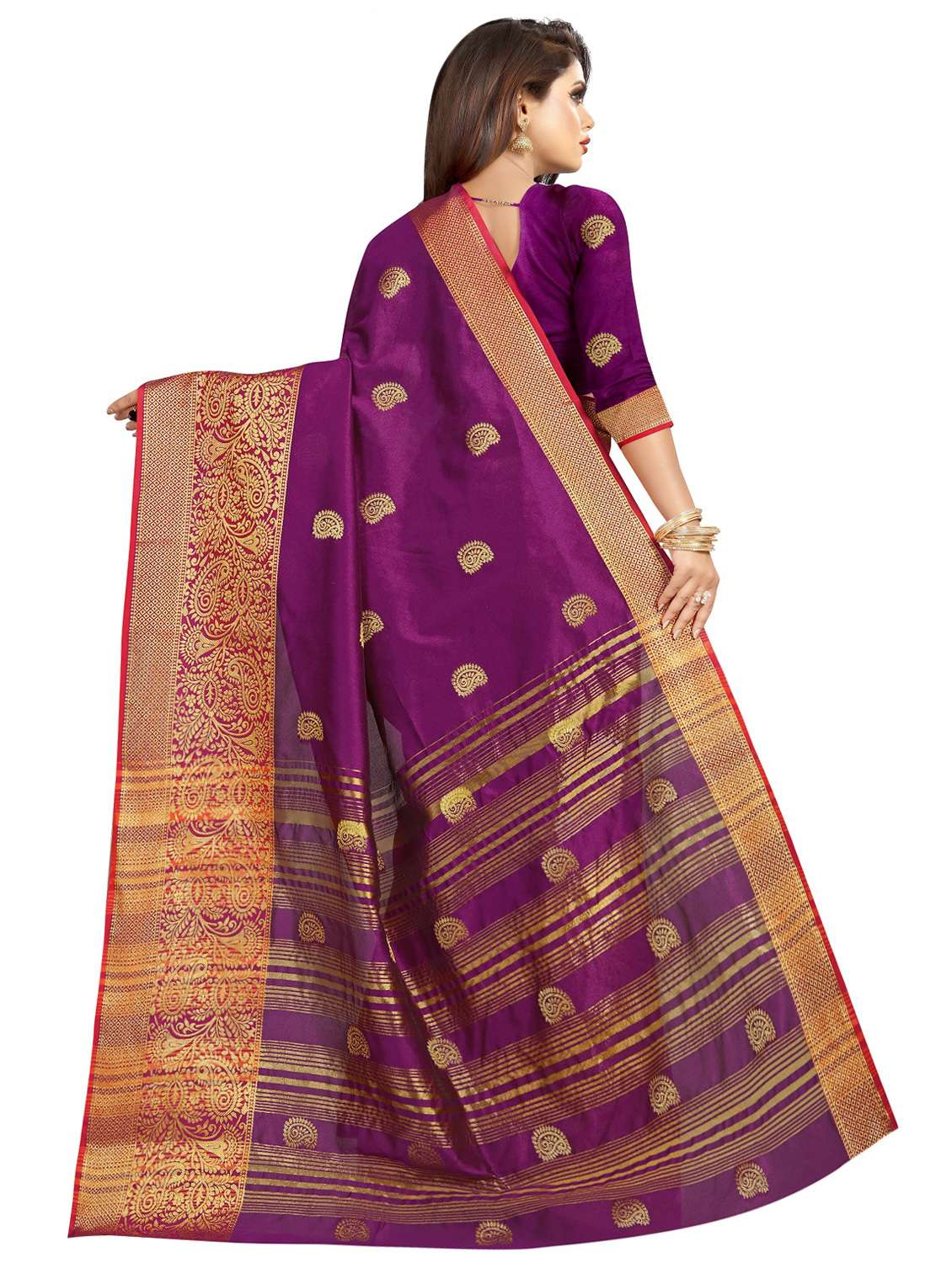 self design bordered saree with blouse - 16840243 -  Standard Image - 1