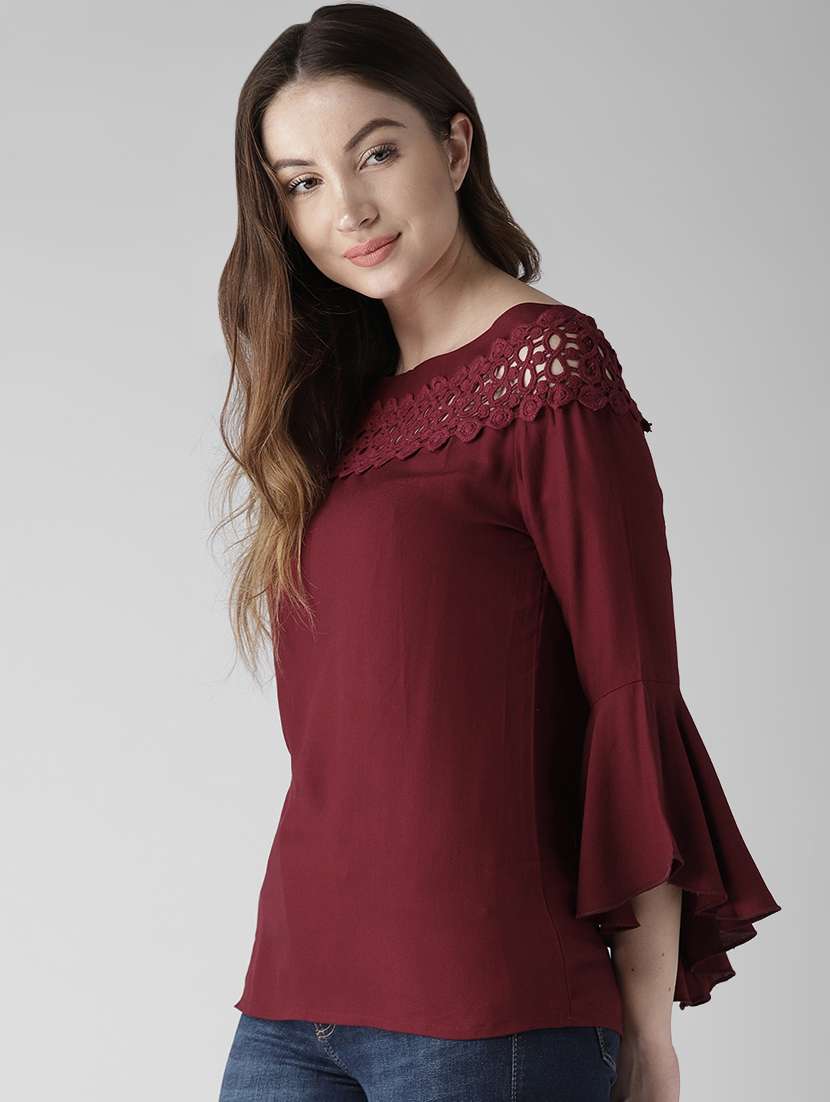 bell sleeves lace panel top - 16840322 - Standard Image - 1