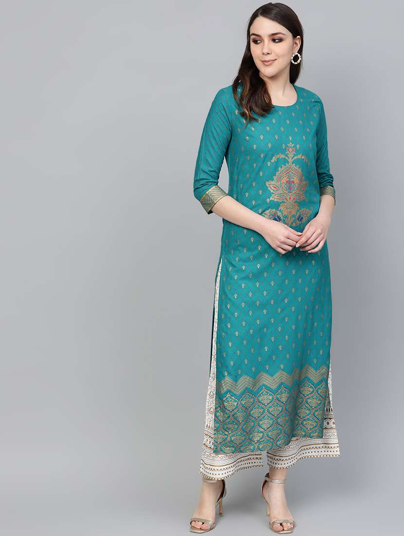 teal rayon kurta palazzo  set
