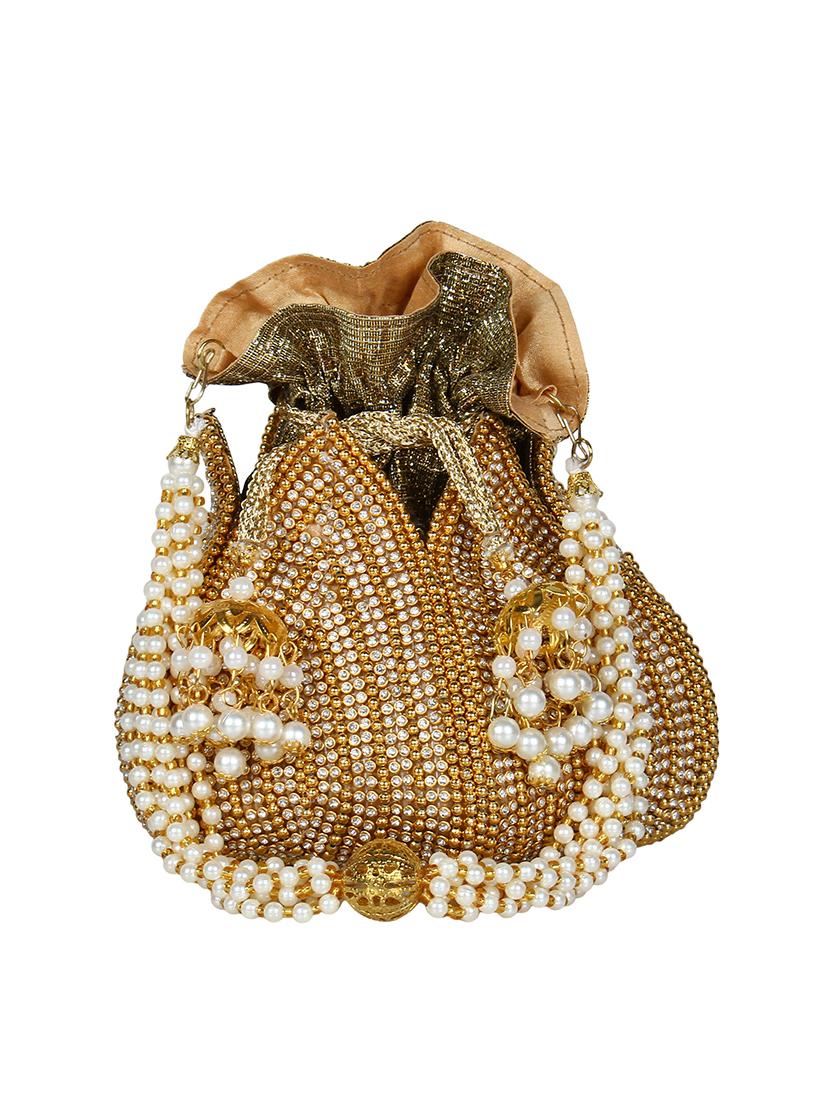 gold faux silk ethnic potli - 16843029 - Zoom Image - 0