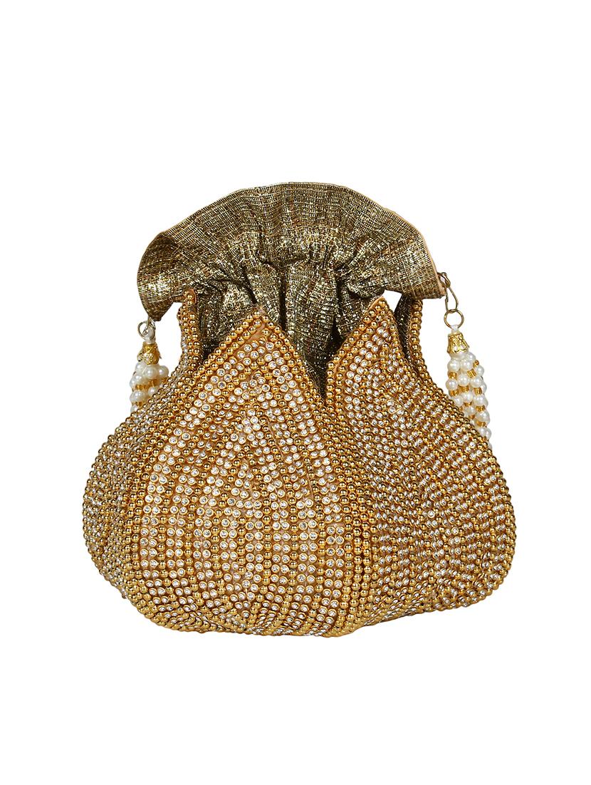 gold faux silk ethnic potli - 16843029 -  Standard Image - 1