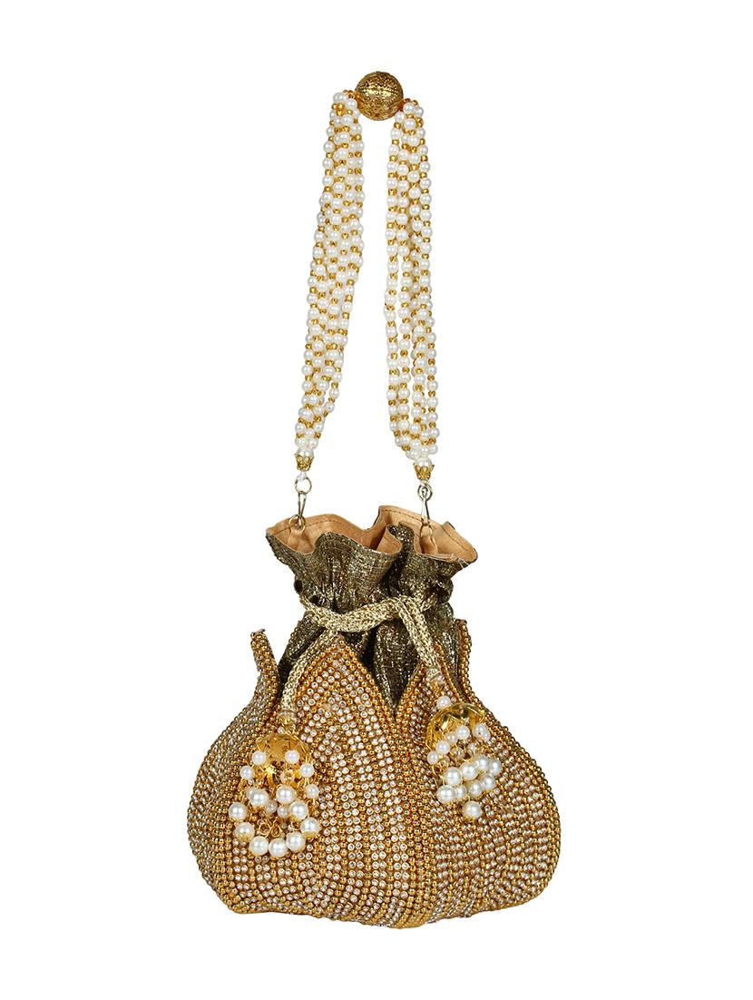 gold faux silk ethnic potli - 16843029 - Standard Image - 4