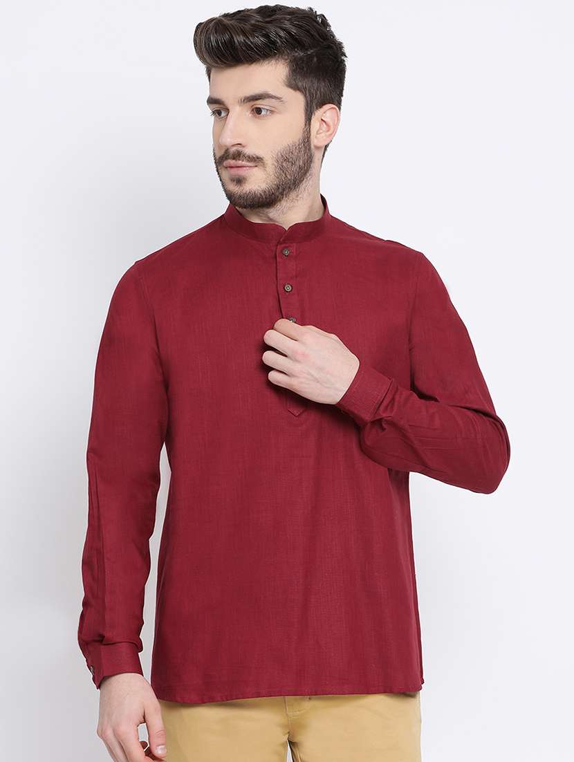 maroon solid short kurta