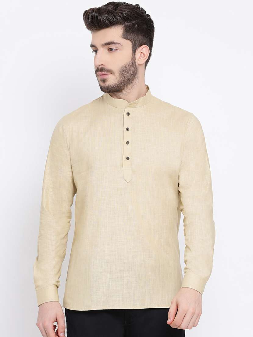 beige solid short kurta