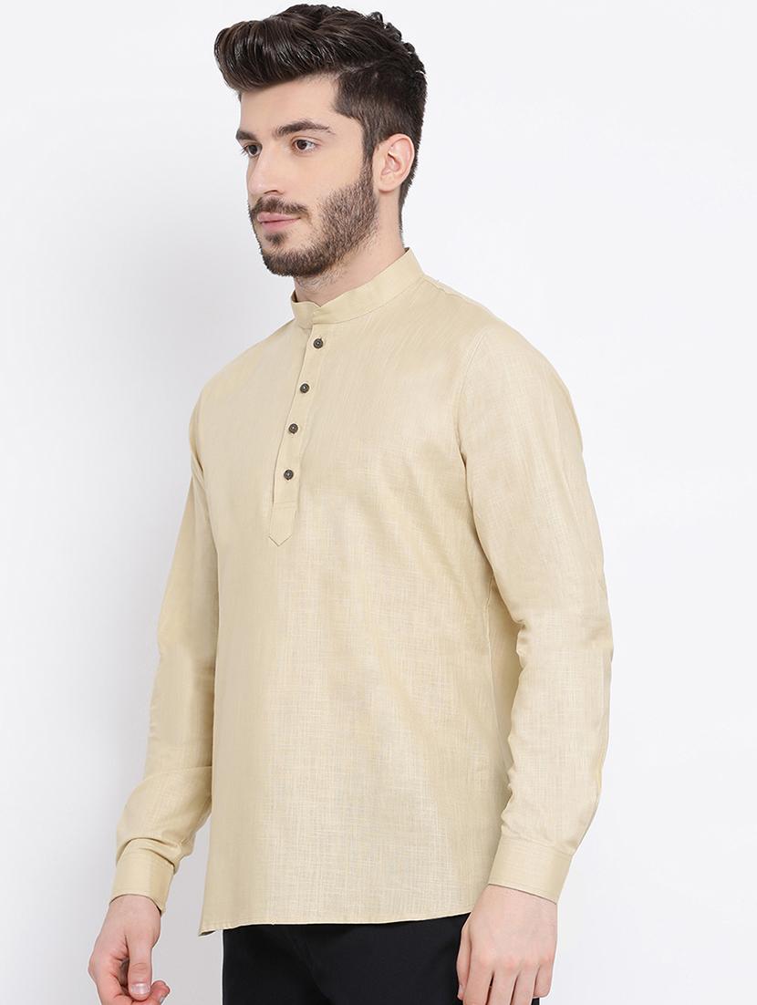 beige solid short kurta - 16843318 -  Standard Image - 1