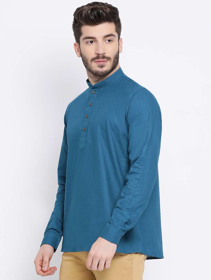 blue solid short kurta - 16843320 -  Standard Image - 1