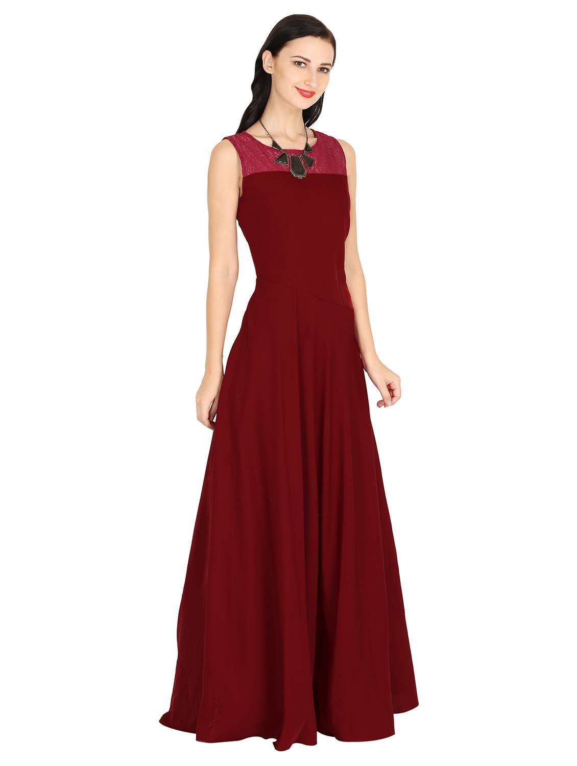 lace panel flared gown dress
