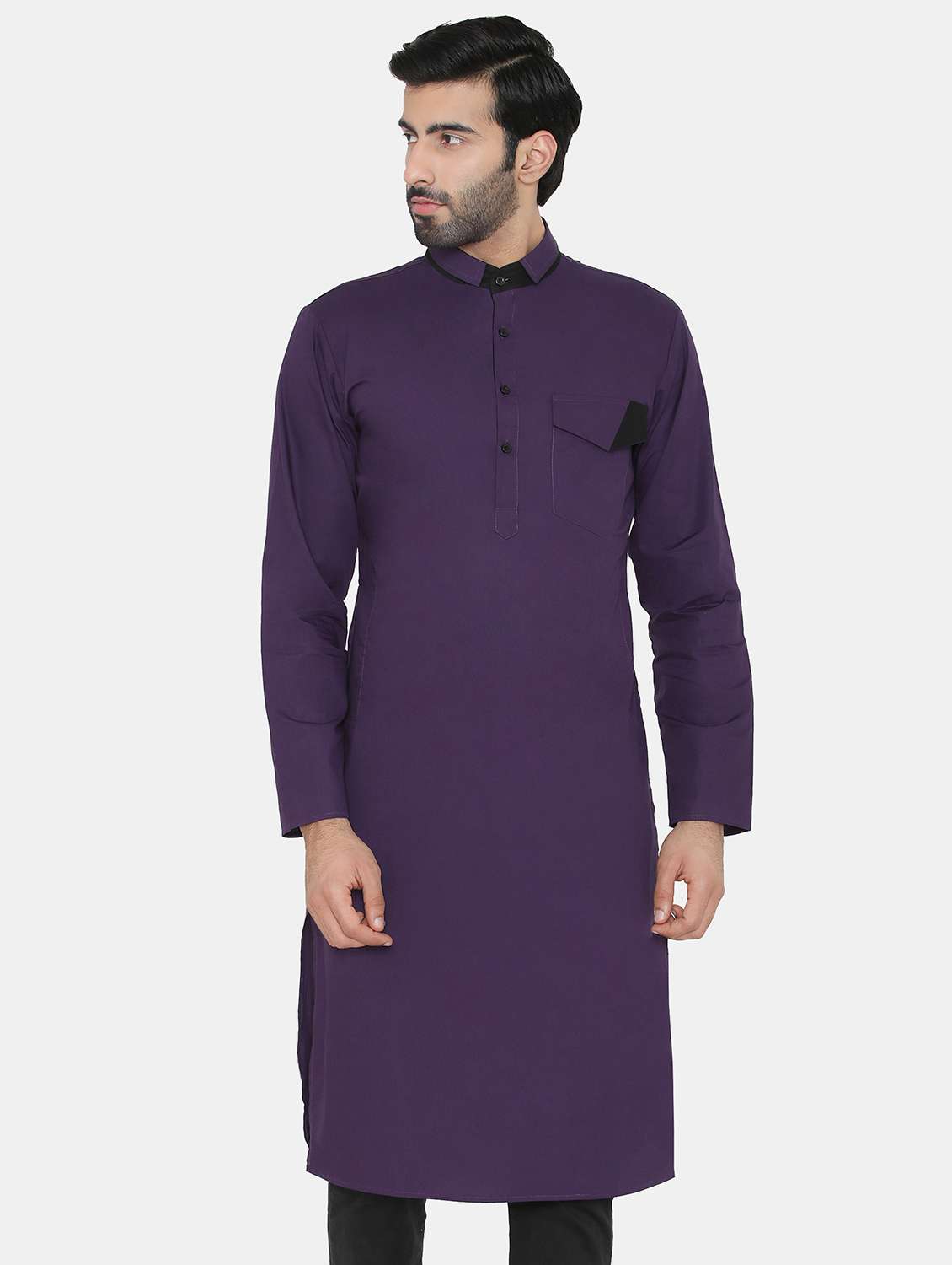 purple solid long kurta