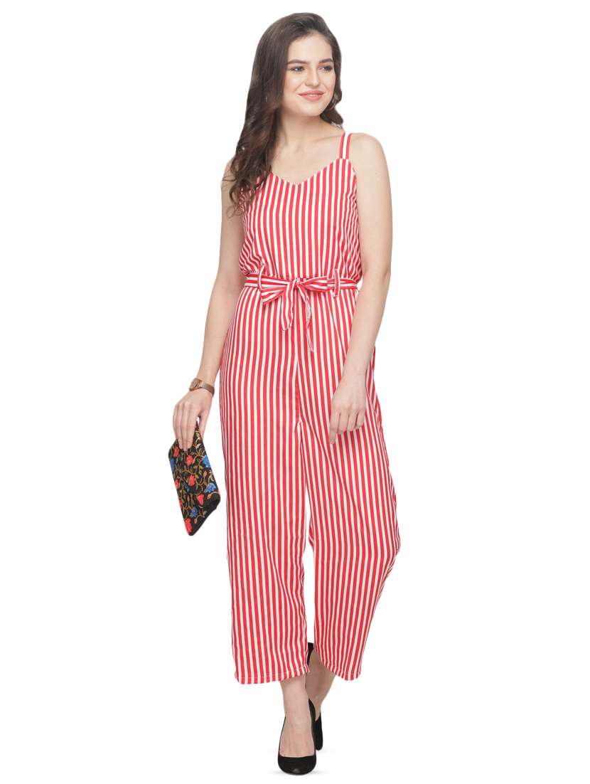 tie front striped jumpsuit 