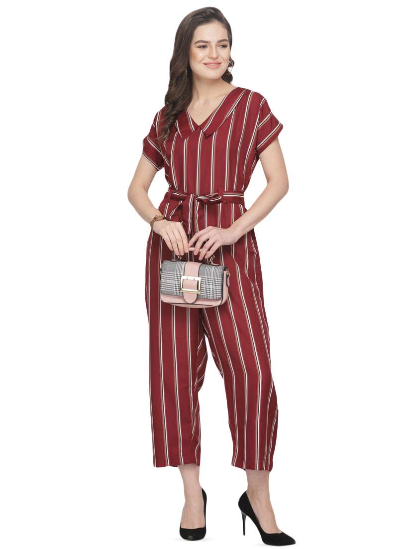 tie front striped jumpsuit 