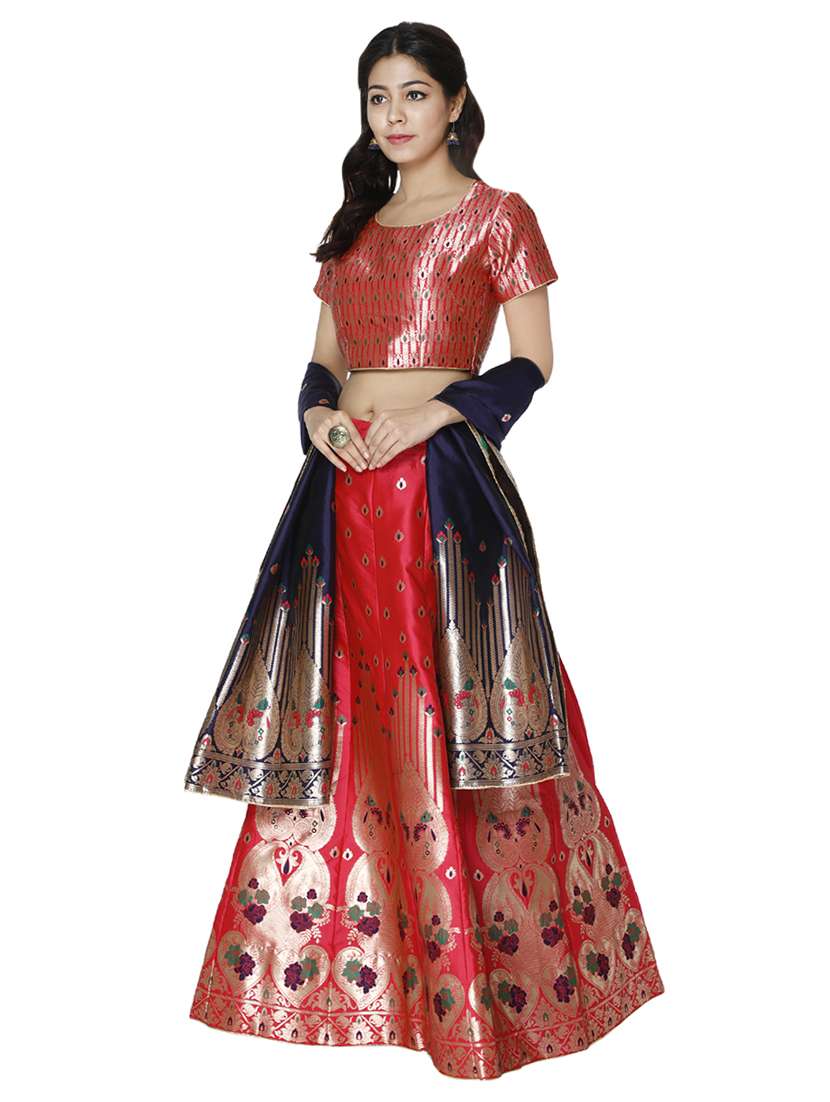 self design semi-stitched panelled lehenga - 16845435 -  Standard Image - 1