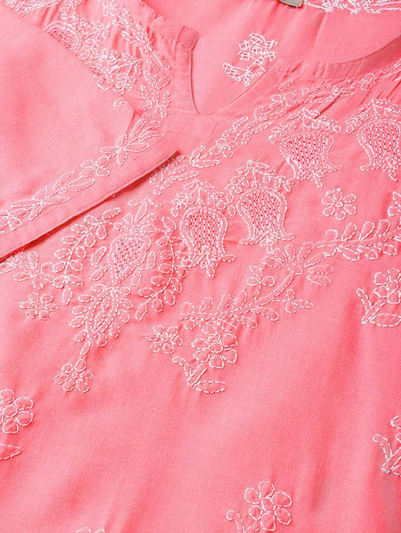 ada hand-embroidered pink chikankari kurti - 16847880 - Standard Image - 4