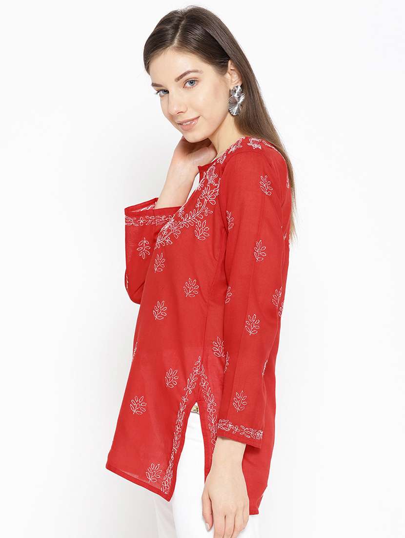 ada hand-embroidered red chikankari kurti - 16847882 -  Standard Image - 1