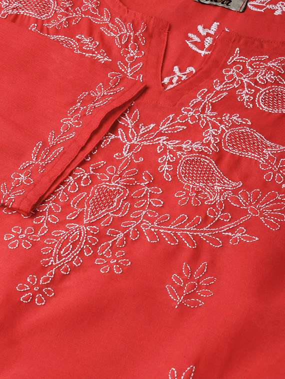 ada hand-embroidered red chikankari kurti - 16847882 -  Standard Image - 4