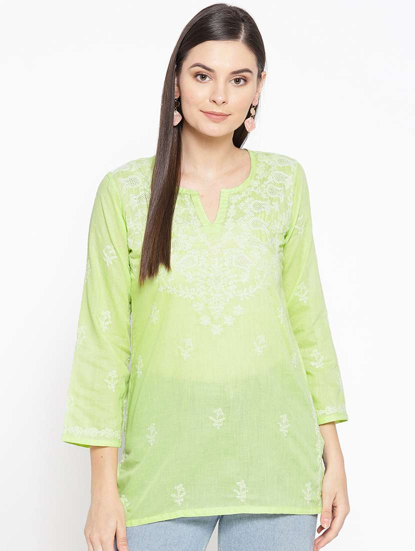  hand-embroidered green chikankari kurti