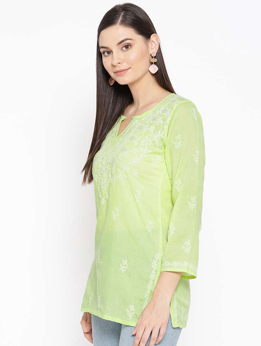 hand-embroidered green chikankari kurti - 16847883 - Standard Image - 1