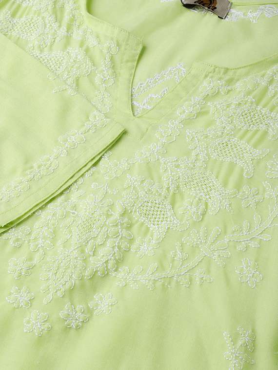 hand-embroidered green chikankari kurti - 16847883 - Standard Image - 4