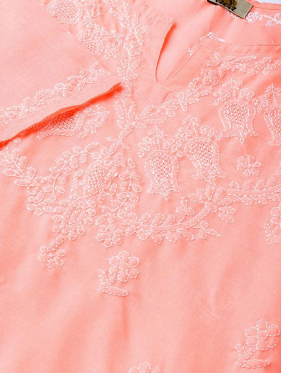 ada hand-embroidered peach chikankari kurti - 16847884 - Standard Image - 4