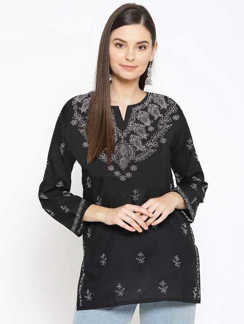 hand-embroidered black chikankari kurti - 16847885 -  Standard Image - 0