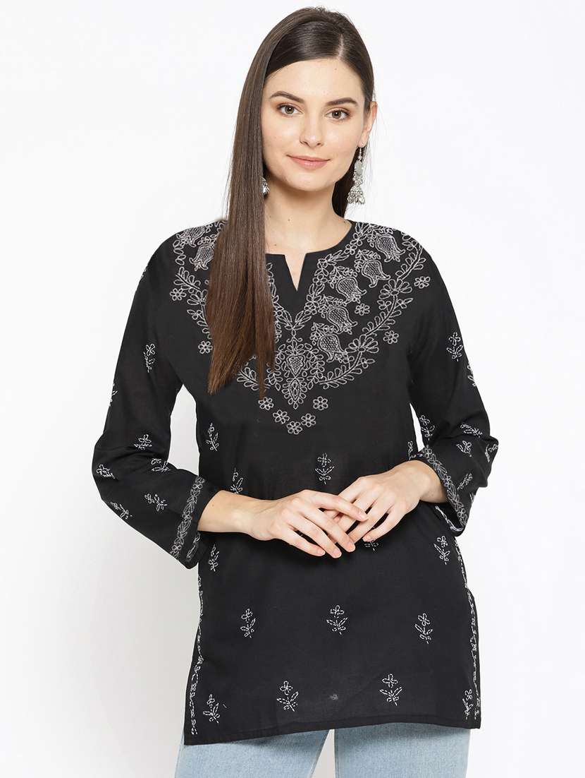  hand-embroidered black chikankari kurti