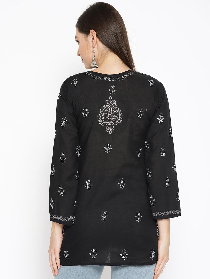  hand-embroidered black chikankari kurti - 16847885 -  Standard Image - 1