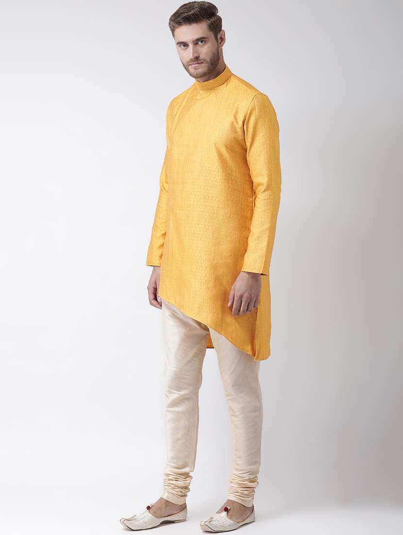 yellow jacquard kurta pyjama set - 16847922 - Standard Image - 1