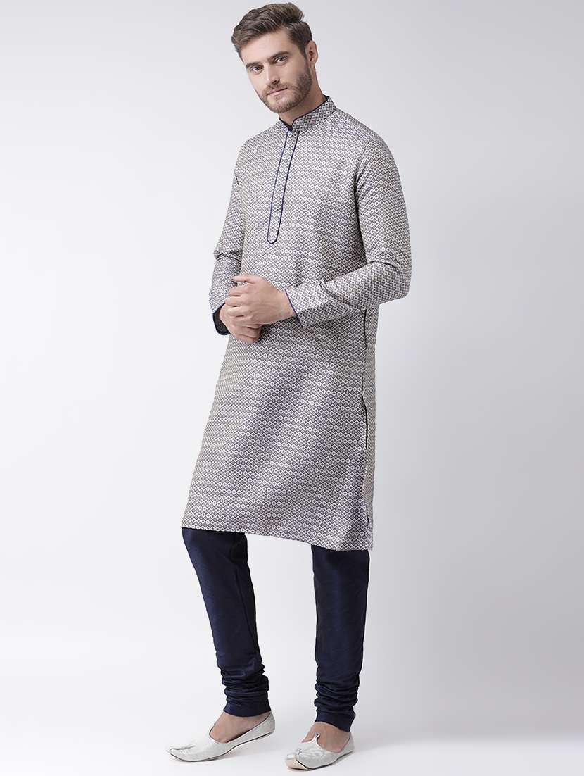 navy blue jacquard kurta pyjama set - 16847926 - Standard Image - 1
