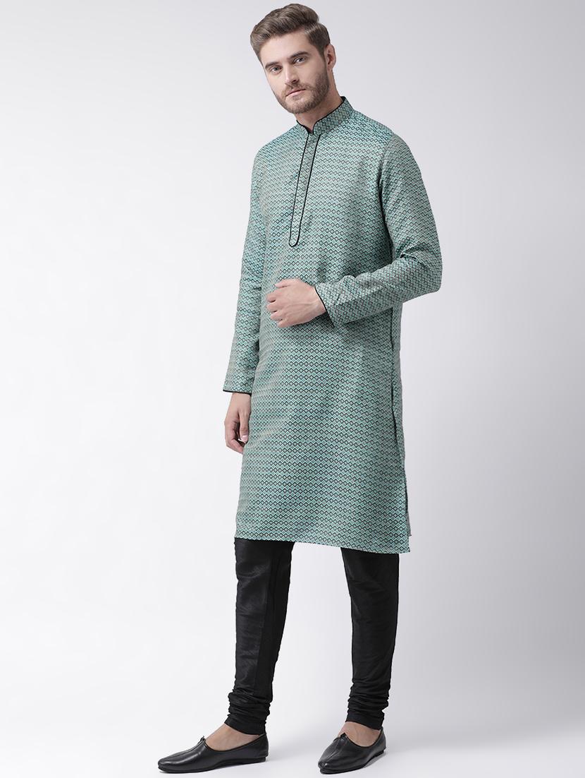 blue jacquard kurta pyjama set - 16847929 - Standard Image - 1