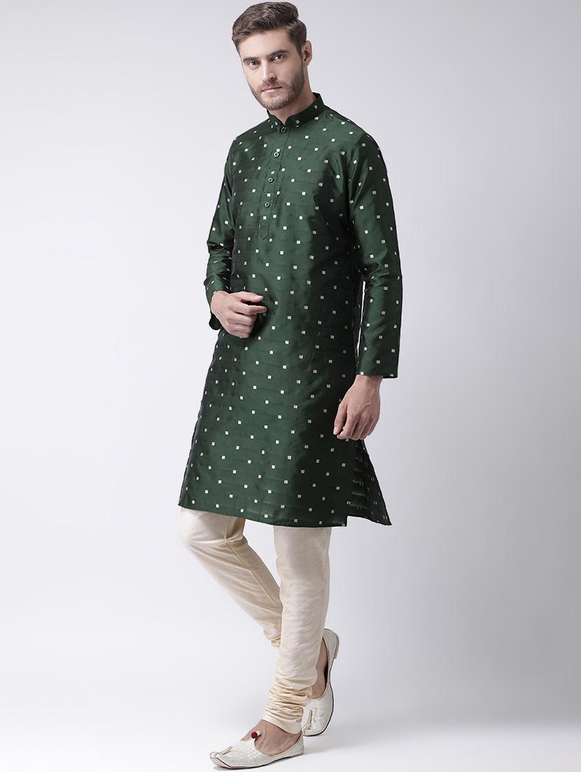 green brocade kurta pyjama set - 16847931 -  Standard Image - 1