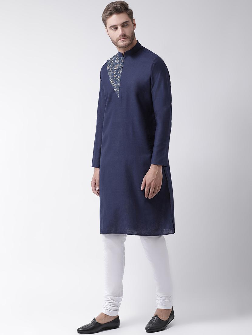 navy blue floral printed kurta pyjama set - 16847943 -  Standard Image - 1