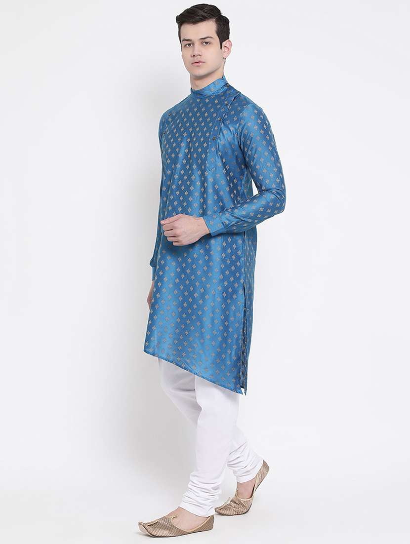 men self design mandarin neck asymmetric kurta - 16848363 -  Standard Image - 1