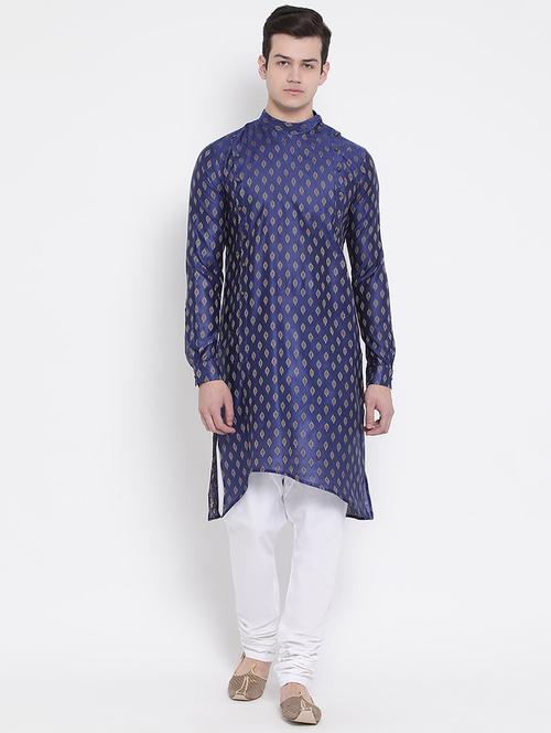 blue brocade asymmetric kurta - 16848365 - Standard Image - 0
